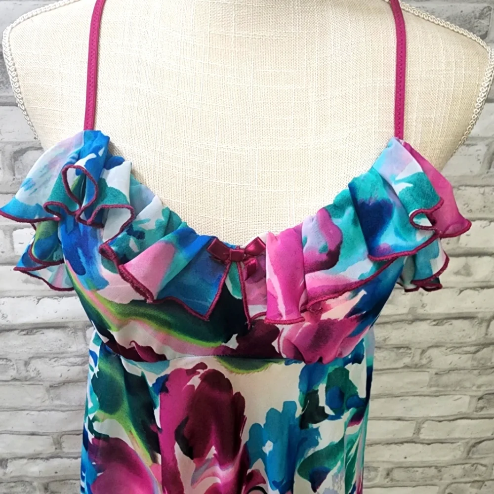 In bloom Purple Blue Floral Sheer Ruffle Nightgown